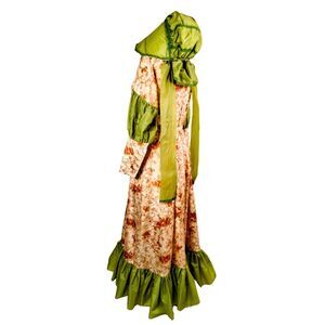 Vtg Pioneer Costume, Historical Dress, Belt, Bonnet Orange Green Plus Size XL